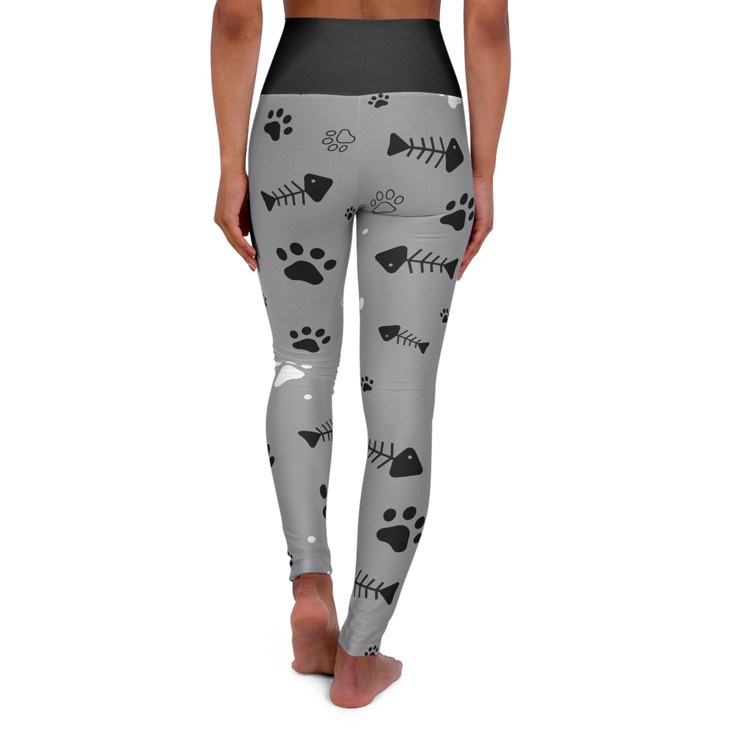 Legging Grey with dog paws pattern - High Waisted Yoga Leggings (AOP)