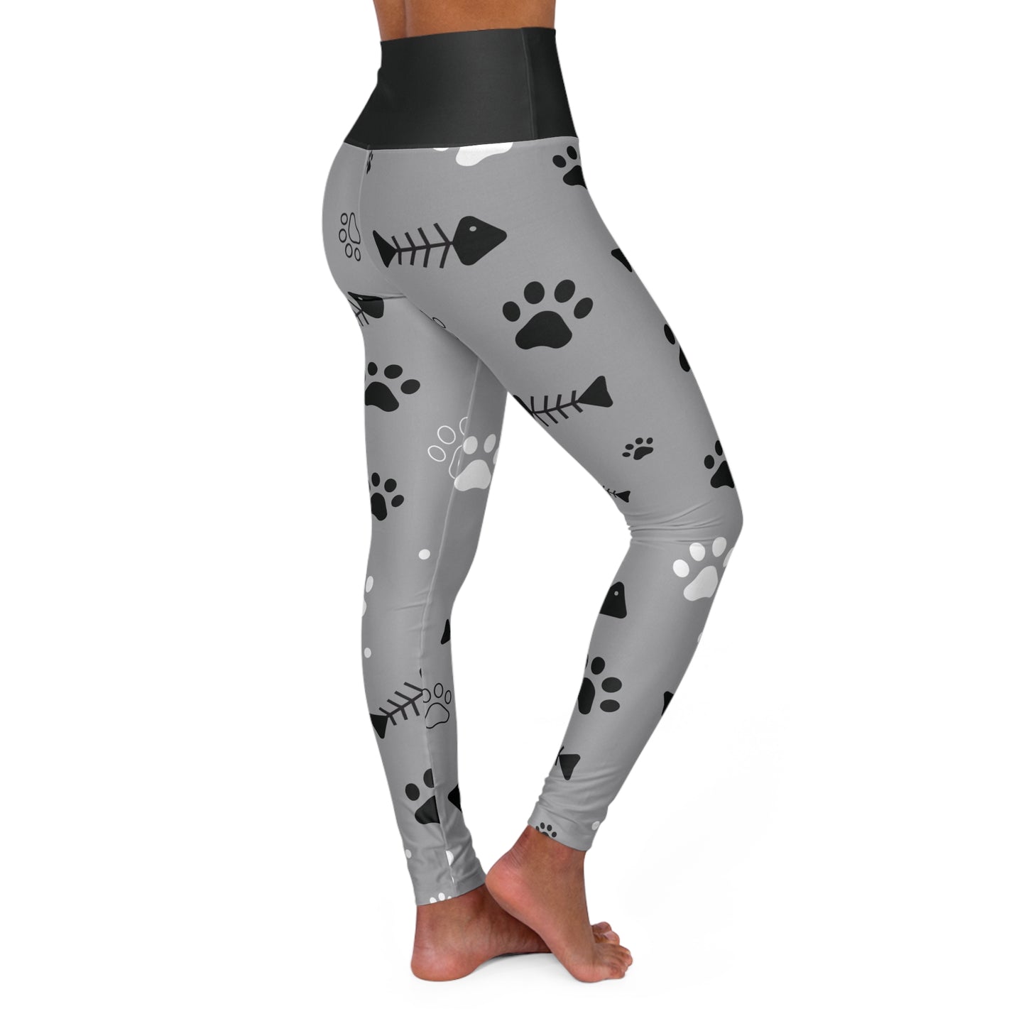 Legging Grey with dog paws pattern - High Waisted Yoga Leggings (AOP)