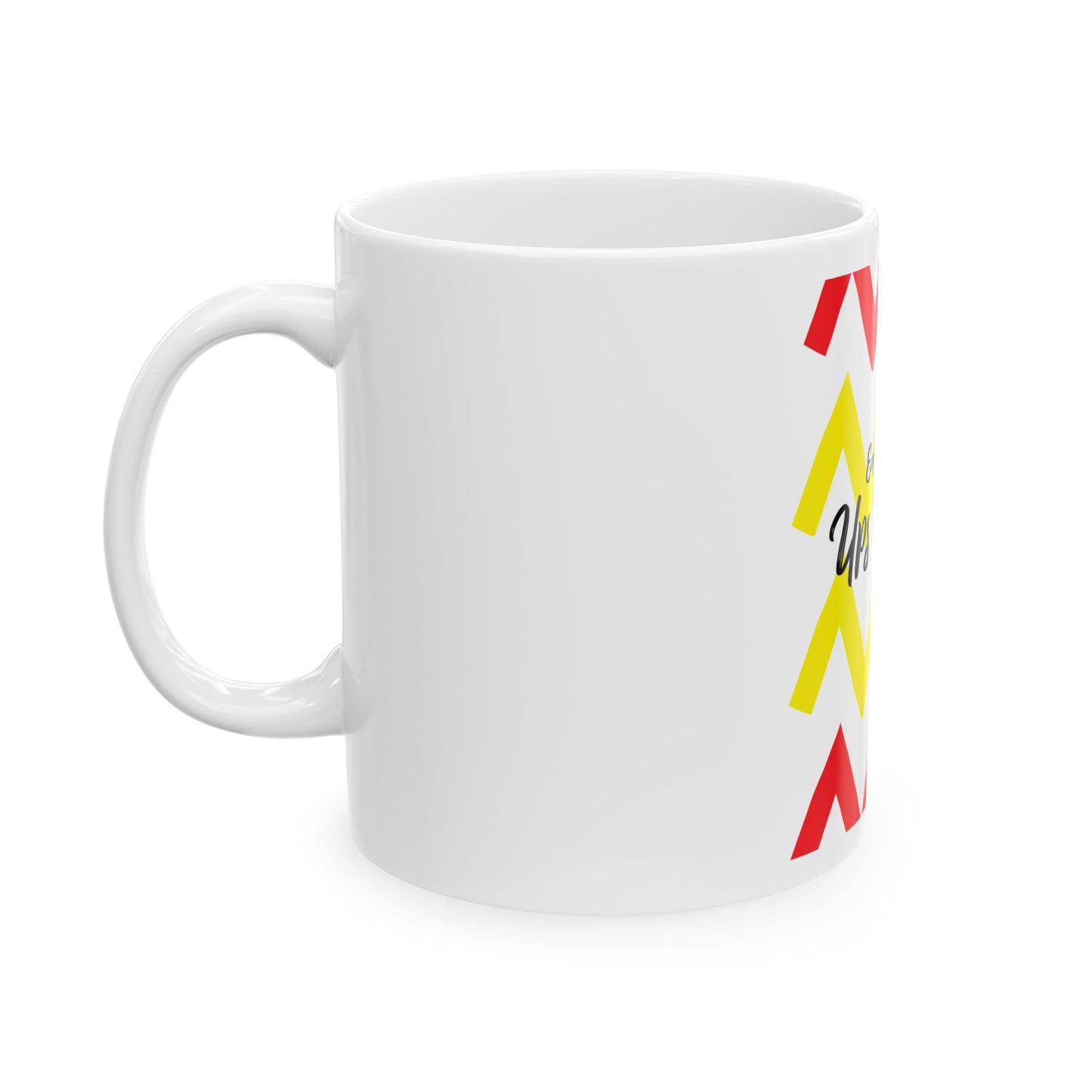 Mug, Embrace your Ups n Downs, red and yellow ceramic