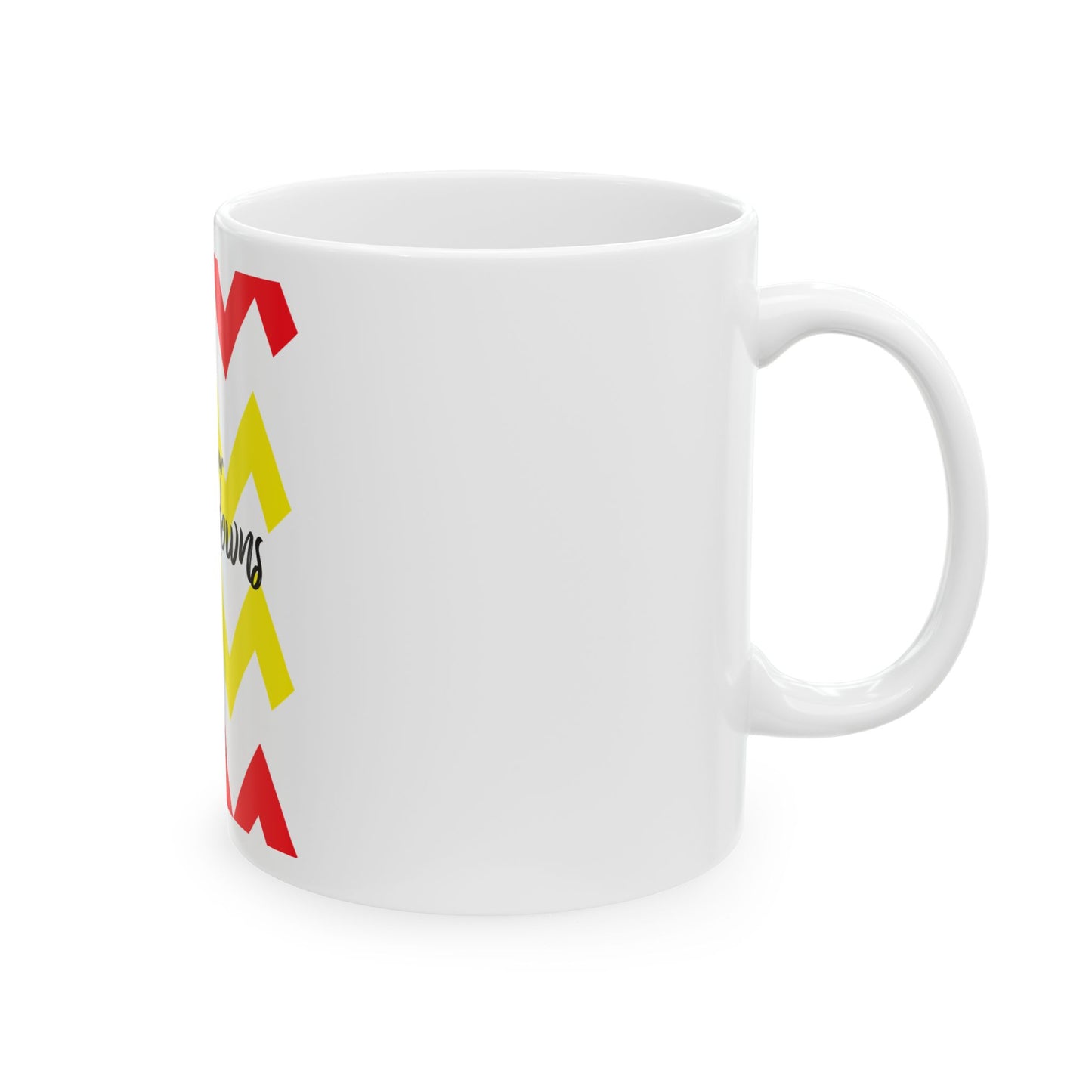 Mug, Embrace your Ups n Downs, red and yellow ceramic