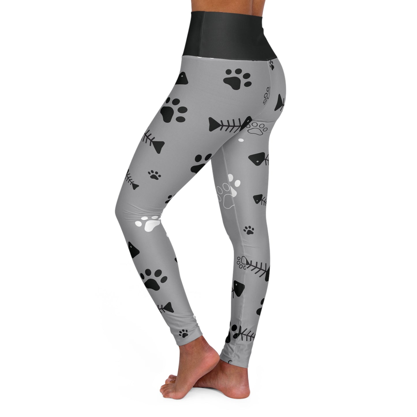 Legging Grey with dog paws pattern - High Waisted Yoga Leggings (AOP)